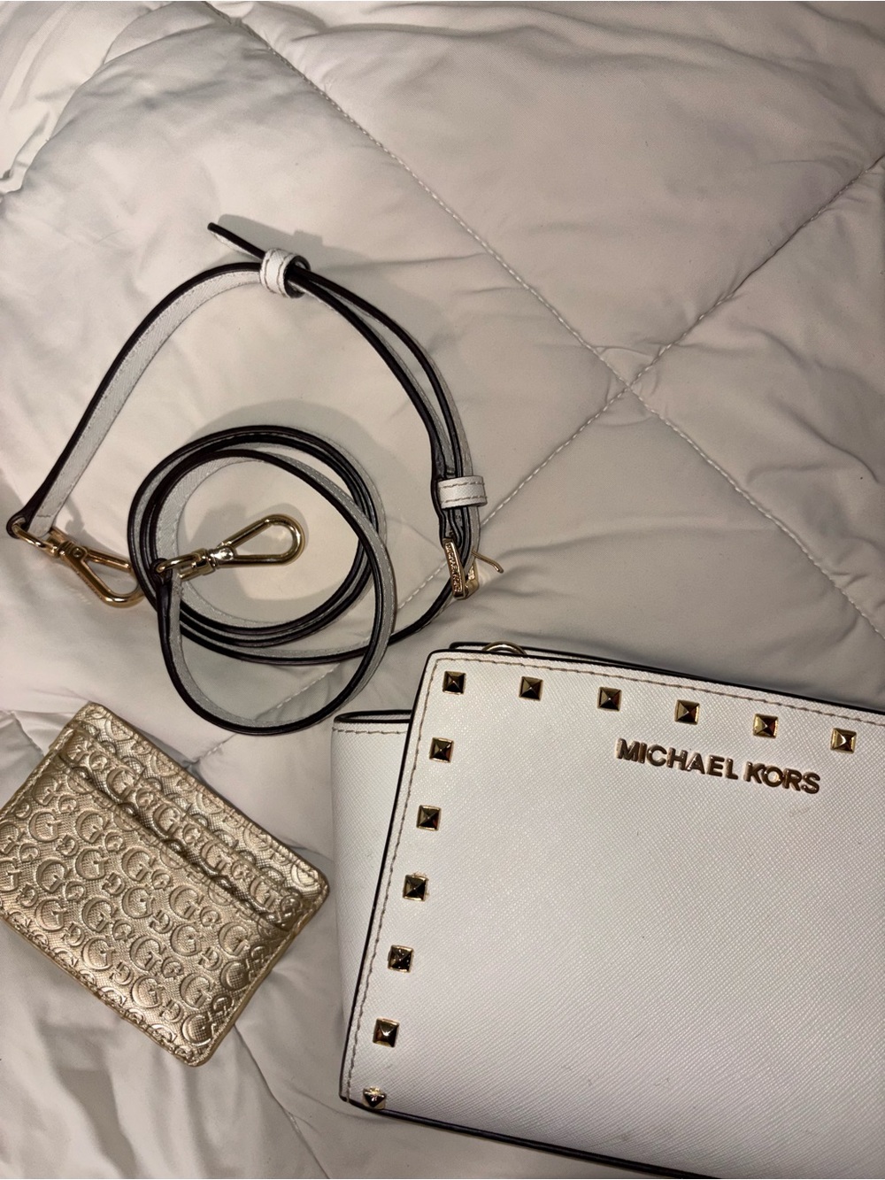 Michael Kors White Crossbody with Gold Stud Accents